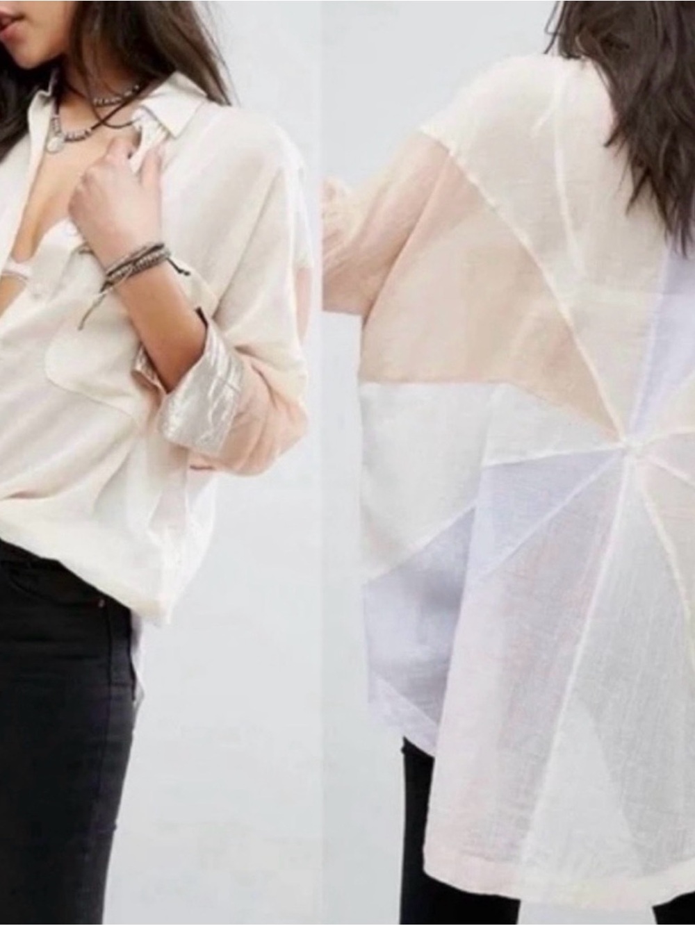 #870 FREE PEOPLE Rainbow Rays Colorblock Cotton Gauze Tunic Cream Pink